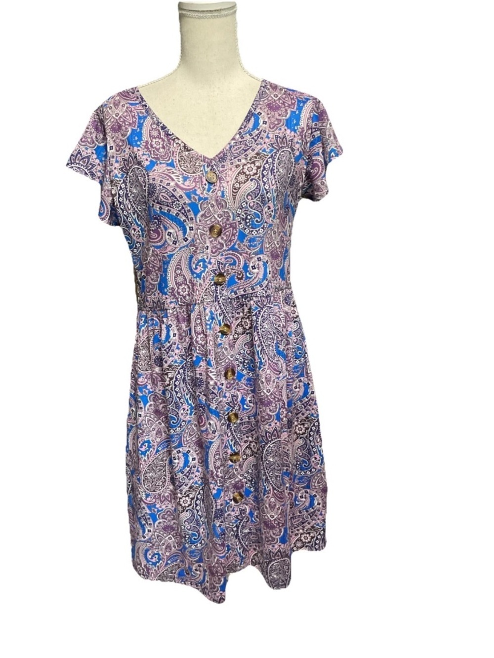 Fantaslook Paisley Faux Button Front Dress Empire Waist size M